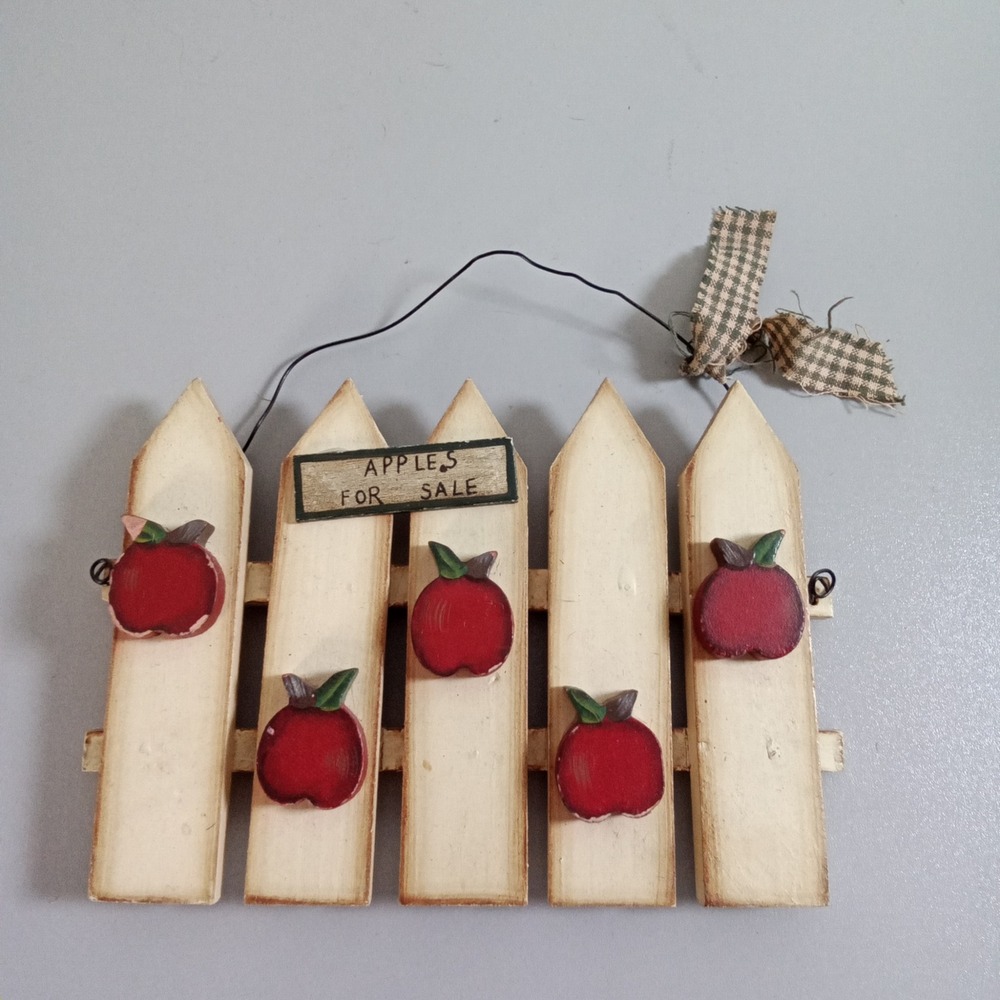 Rustic Wooden Picket Fence Apples For Sale Wall Hanging Farmhouse Decor